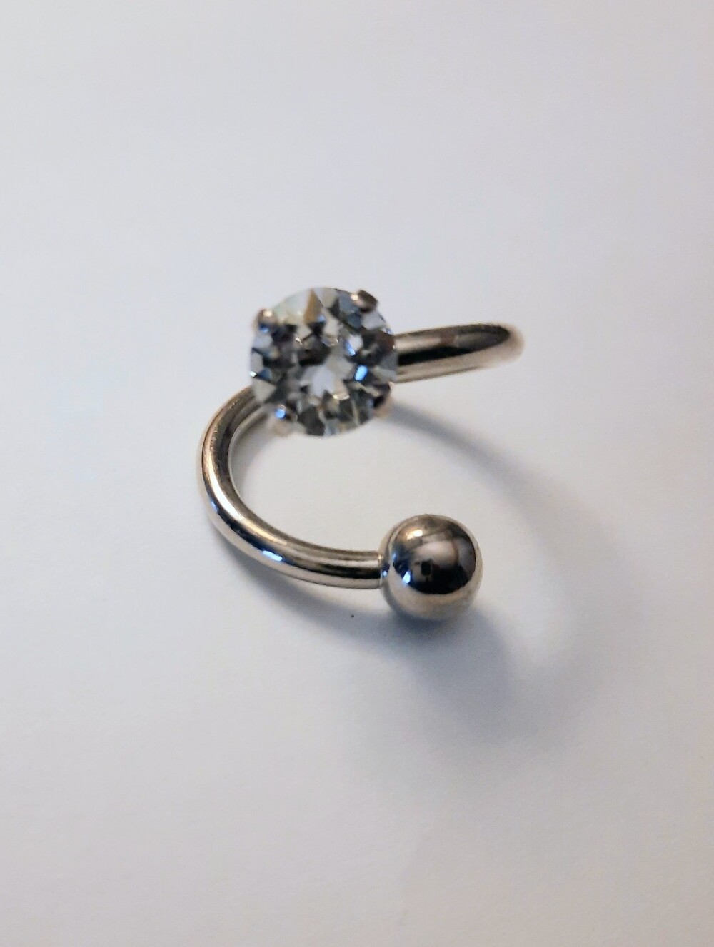 Justine Clenquet Clear Crystal Curved Barbell Ring - Silver